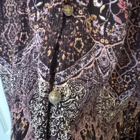 Whimsy goth XL Boho Maxi Dress Floral Paisley Black Purple Spring Festival Flowy - Picture 4 of 8